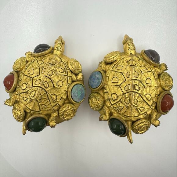 Natasha Stambouli Jewelry - Natasha Stambouli vintage gold plated glass cabochons turtles clip on earrings